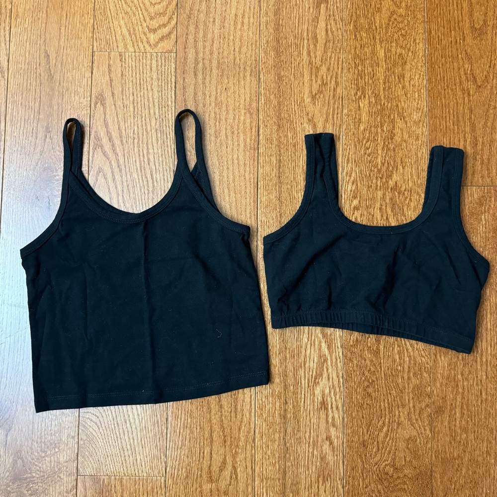 ARQ organic cotton crop tank and full coverage bra in black